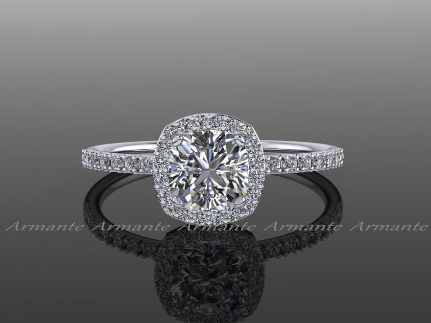 Halo Diamond Moissanite Engagement Ring Cushion Cut Ring