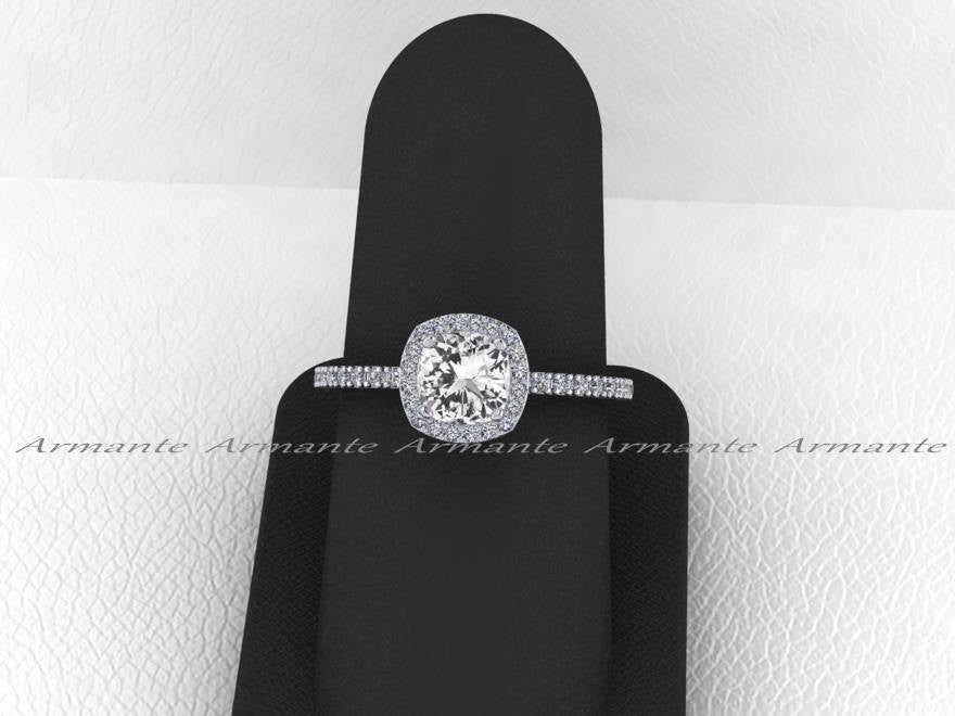 White Sapphire & Diamond Wedding Ring Cushion Cut
