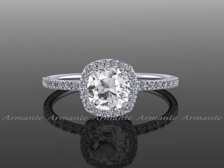 White Sapphire & Diamond Wedding Ring Cushion Cut