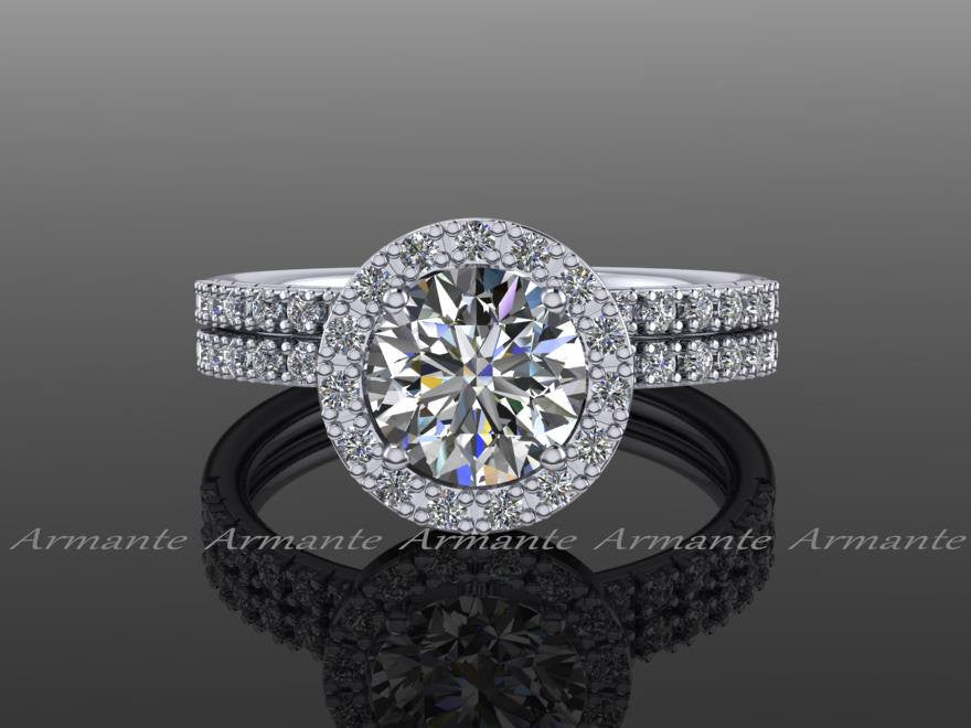 Diamond and Moissanite Wedding Ring Set, 14K White Gold