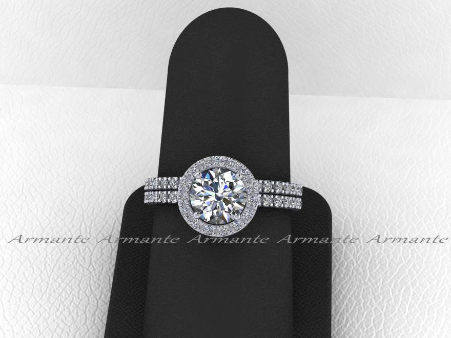 Diamond and Moissanite Wedding Ring Set, 14K White Gold