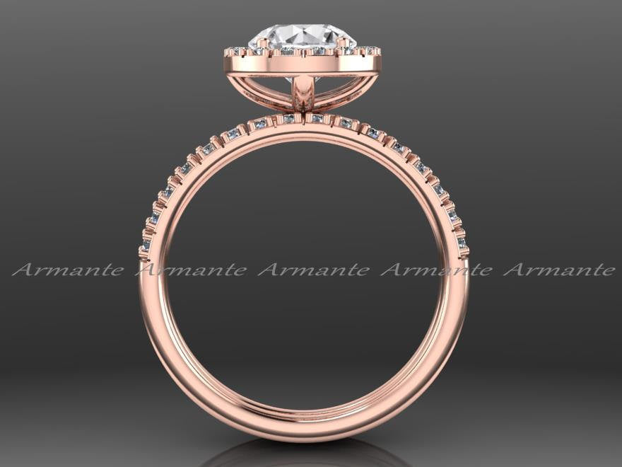 Natural White Sapphire And Diamond Bridal Set 14K Rose Gold