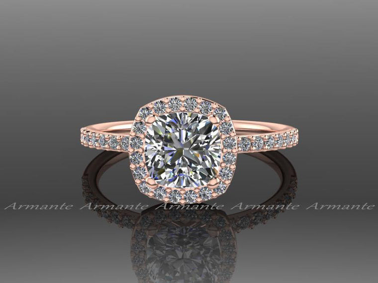 Rose Gold Forever Brilliant Moissanite Halo Engagement Ring