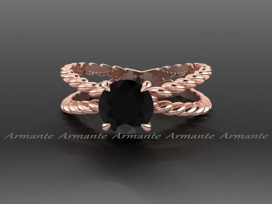 14K Rose Gold Promise Ring, Black Diamond Engagement Ring