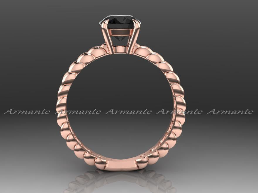 14K Rose Gold Promise Ring, Black Diamond Engagement Ring