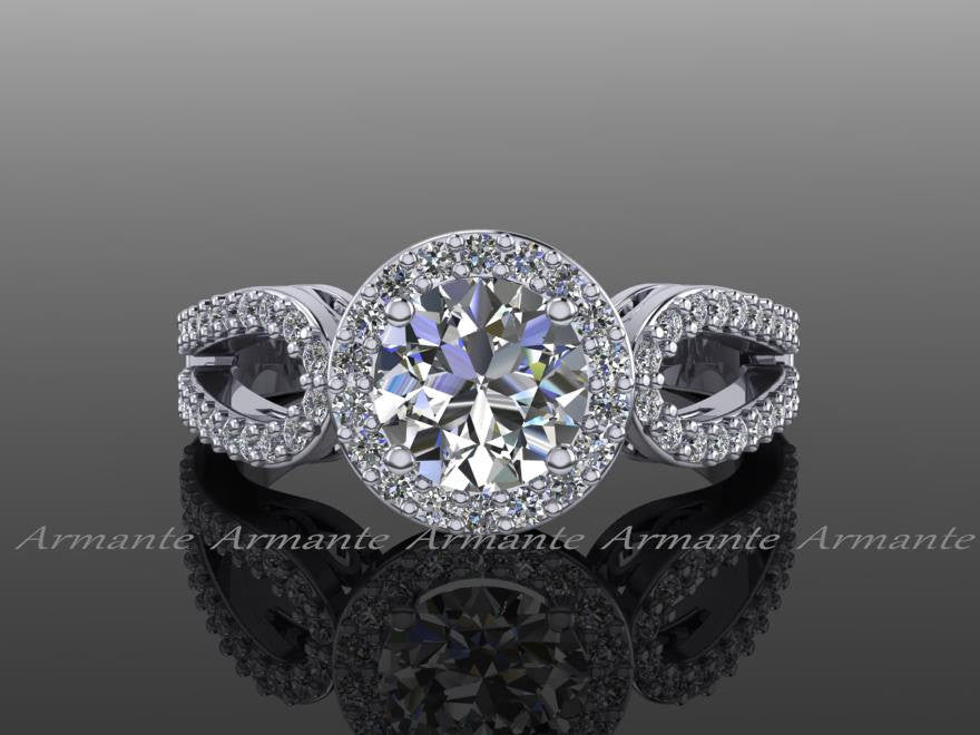 14K White Gold Diamond And Moissanite Filigree Wedding Ring