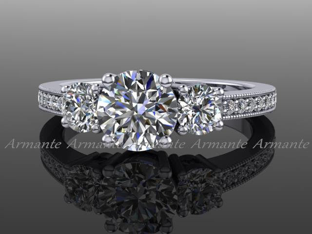 Diamond And Moissanite Vintage Style Engagement Ring