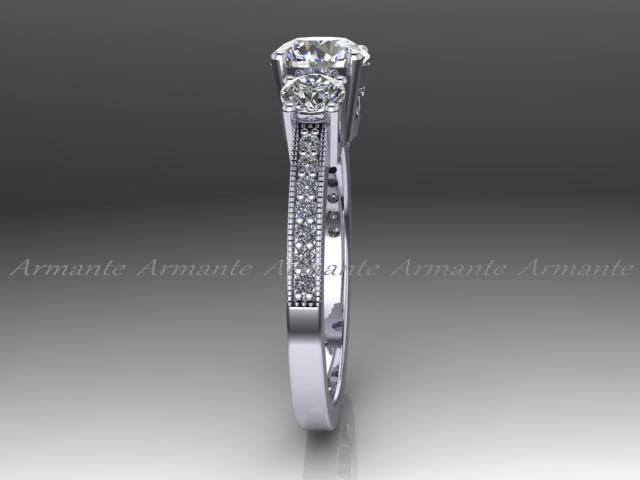 Diamond And Moissanite Vintage Style Engagement Ring