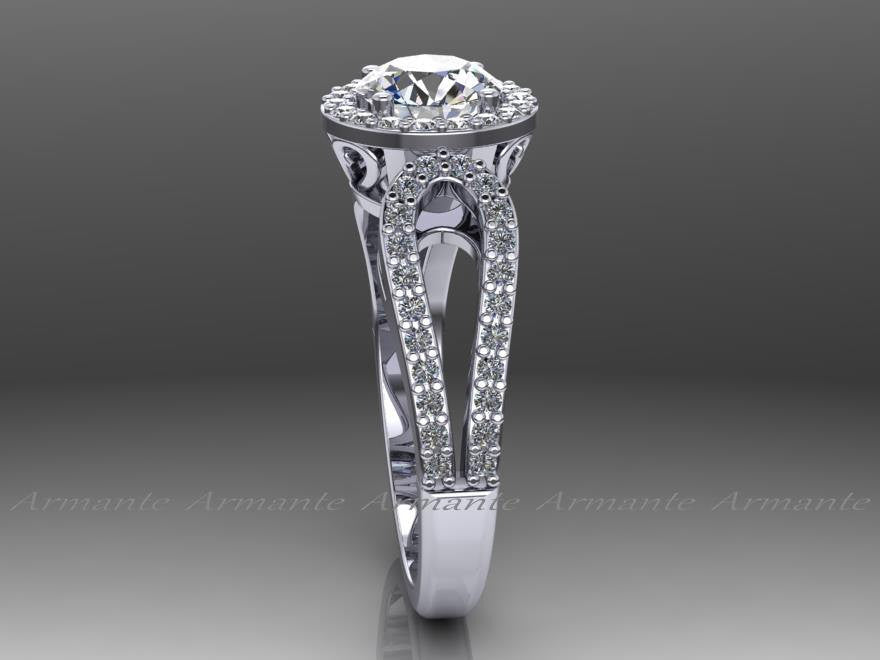 14K White Gold Diamond And Moissanite Filigree Wedding Ring