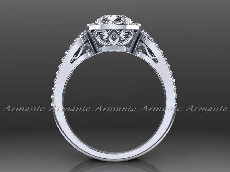 14K White Gold Diamond And Moissanite Filigree Wedding Ring