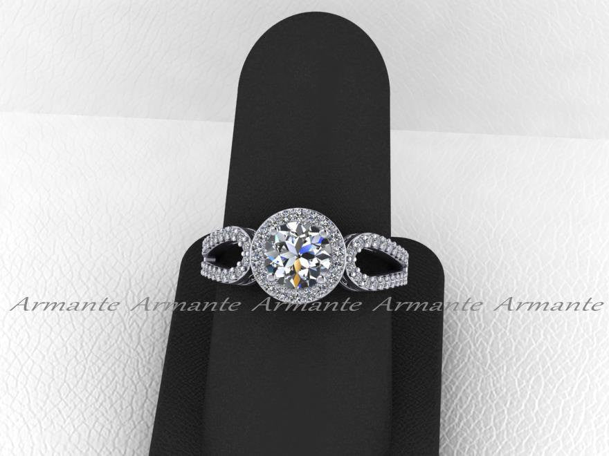 14K White Gold Diamond And Moissanite Filigree Wedding Ring