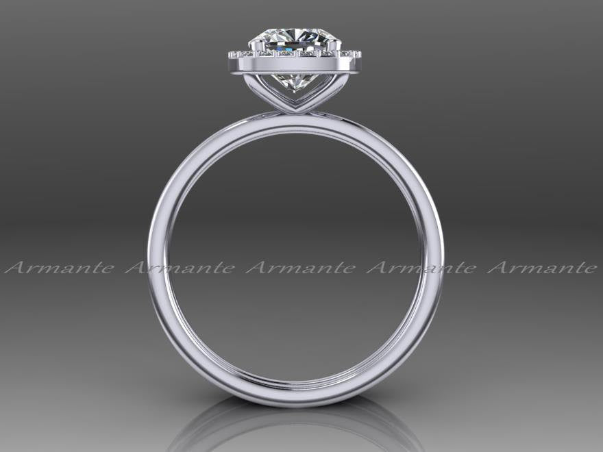 Halo Moissanite Wedding Set, White Gold Plain Wedding Bands