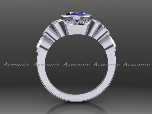 Leaf Flower Engagement Ring Diamond and Sapphire Bridal Ring