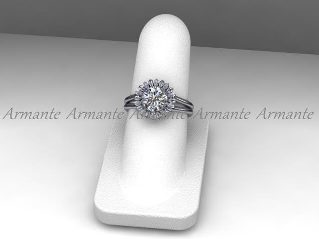 Sunflower Moissanite Ring White Gold Diamond Floral Engagement Ring