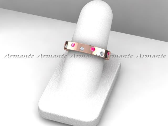 Pink Sapphire Wedding Band, Diamond Band