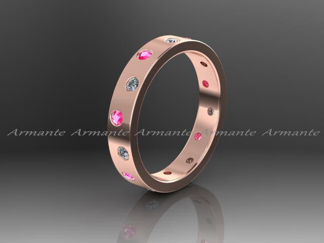 Pink Sapphire Wedding Band, Diamond Band