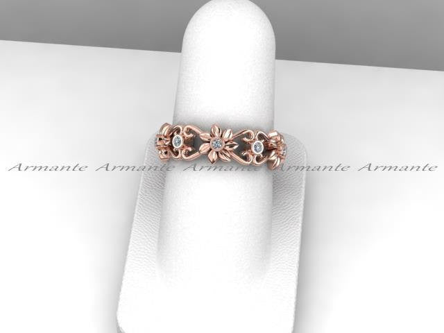 14K Rose Gold Floral Diamond Eternity Wedding Band Ring