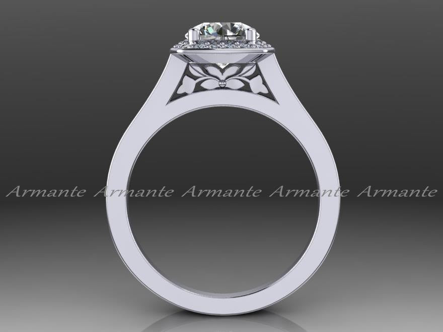Filigree Design Moissanite & Diamond Wedding Ring