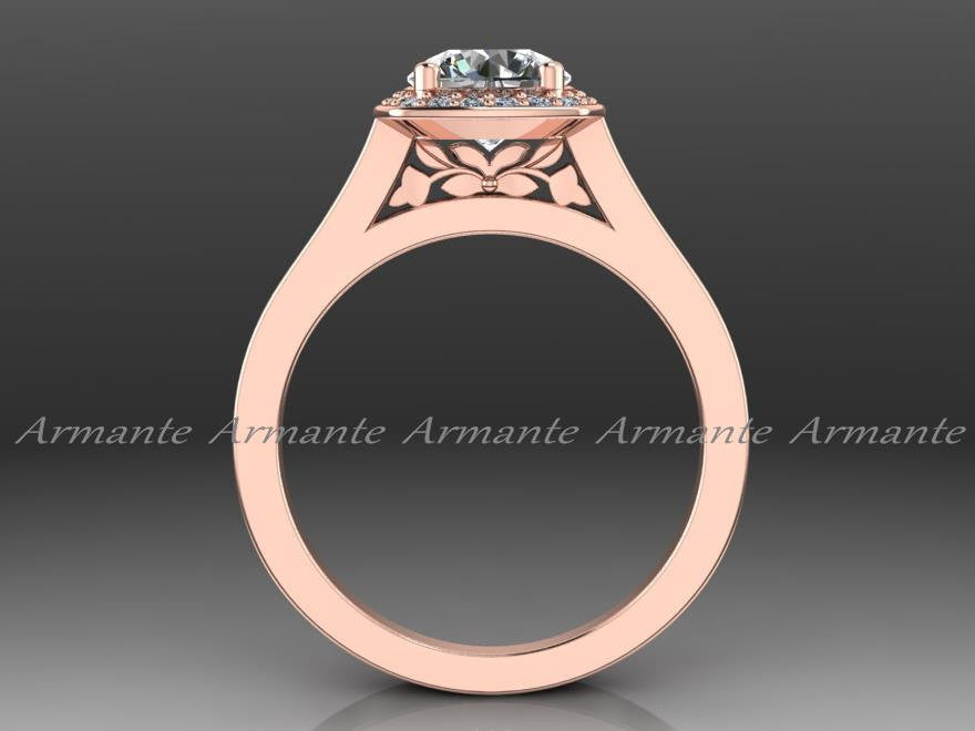 Vintage Inspired Unique Diamond & Moissanite Engagement Ring