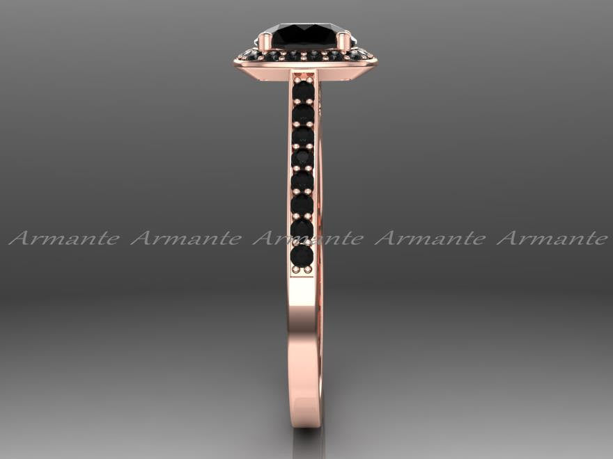 Unique Black Wedding Diamond Ring, Rose Gold Filigree Ring