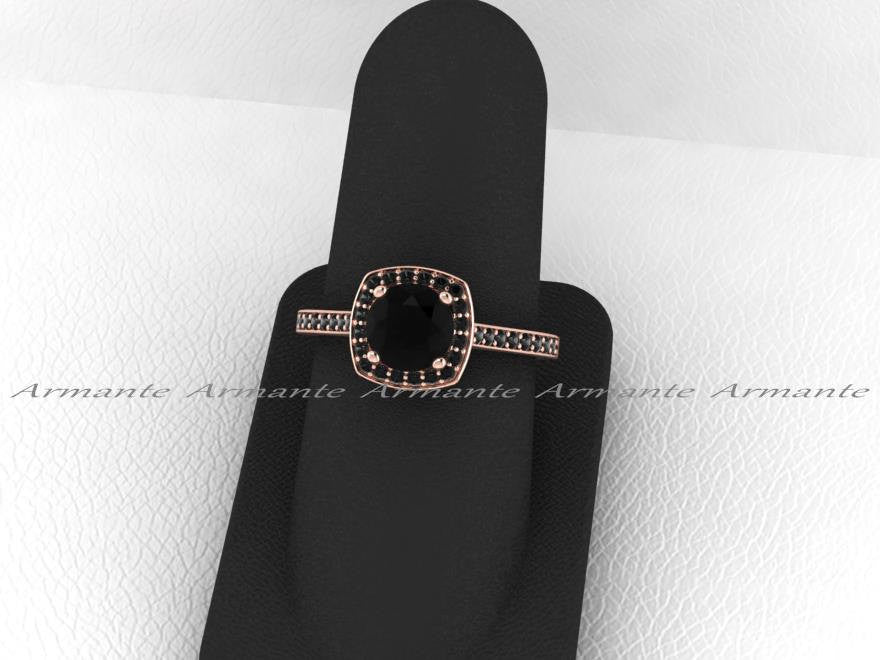 Unique Black Wedding Diamond Ring, Rose Gold Filigree Ring