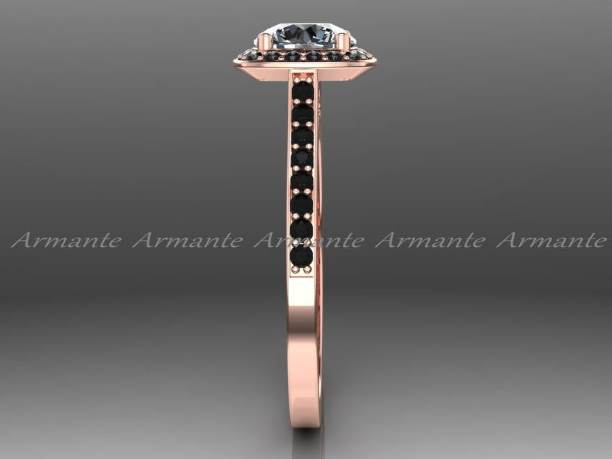 Moissanite and Black Diamond Ring, 14K Rose Gold