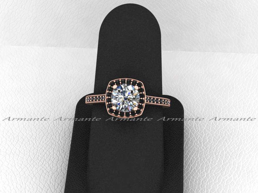 Moissanite and Black Diamond Ring, 14K Rose Gold