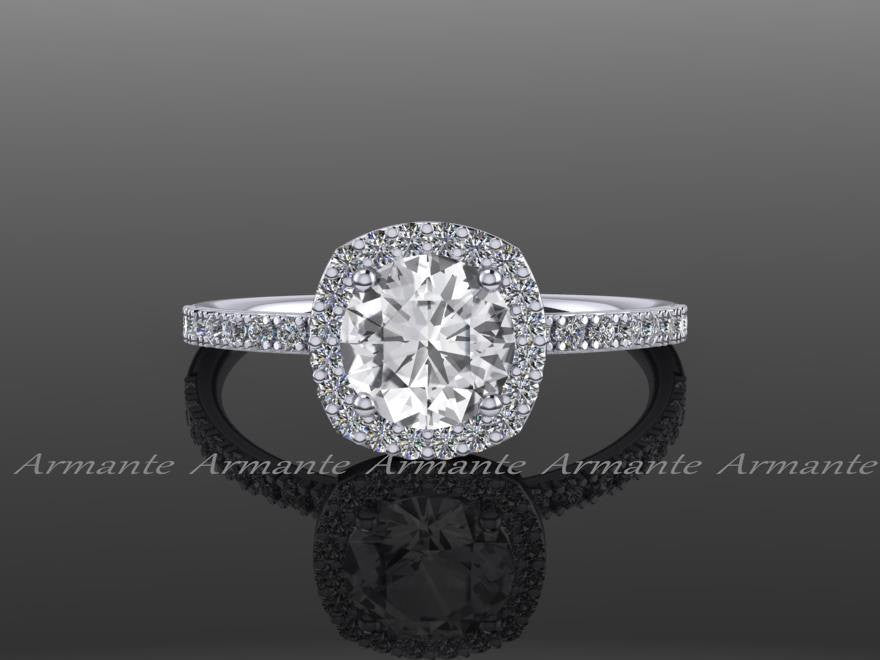 White Gold Cushion Cut White Sapphire Engagement Ring