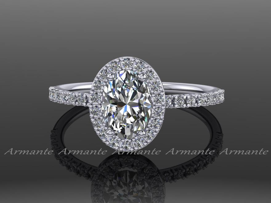 Oval Cut Moissanite & Diamond Engagement Ring