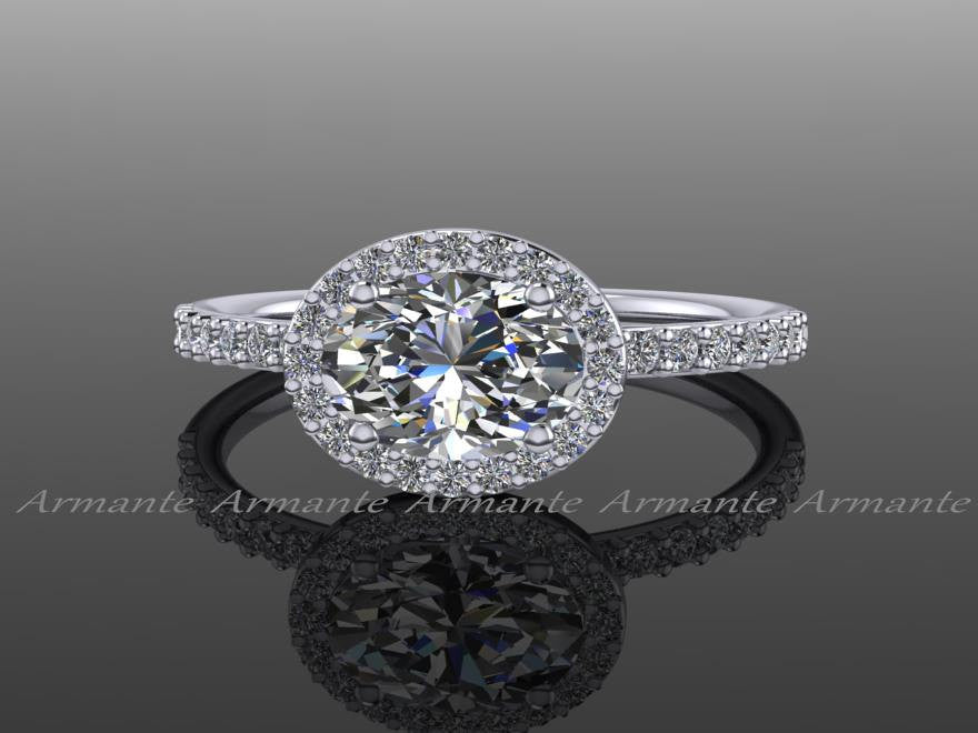 Unique Oval Moissanite & Diamond Engagement Ring