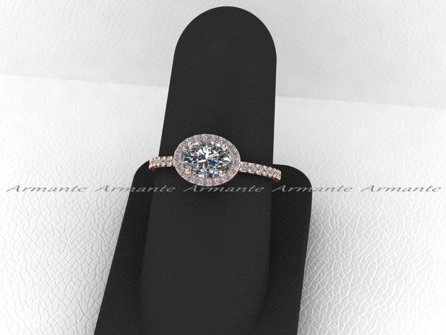 Unique 14K Rose Gold Oval Moissanite Engagement Ring