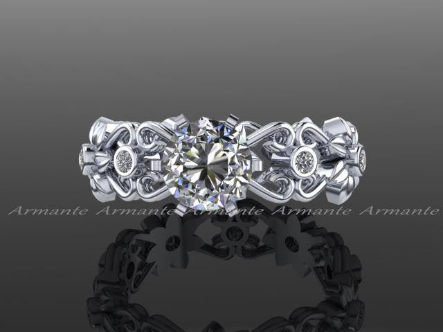 Moissanite & Diamond Filigree Engagement Wedding Ring