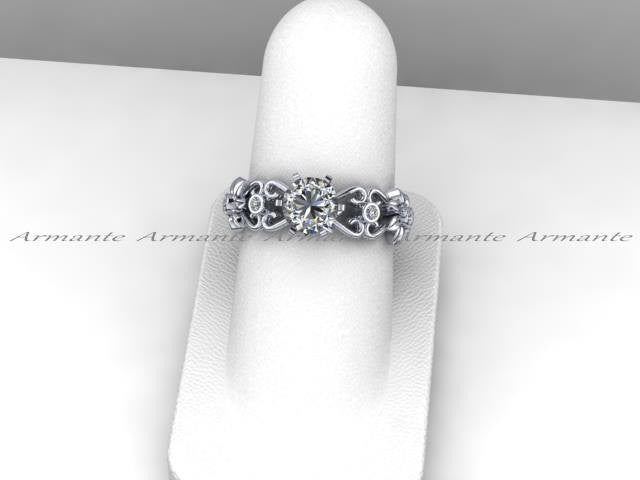 Moissanite & Diamond Filigree Engagement Wedding Ring