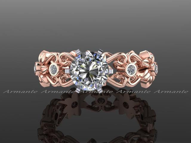 Filigree Floral Wedding Band Moissanite Diamond Wedding Ring