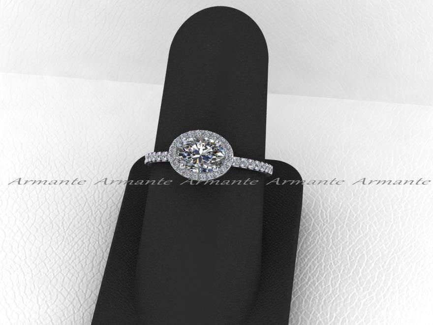 Unique Oval Moissanite & Diamond Engagement Ring