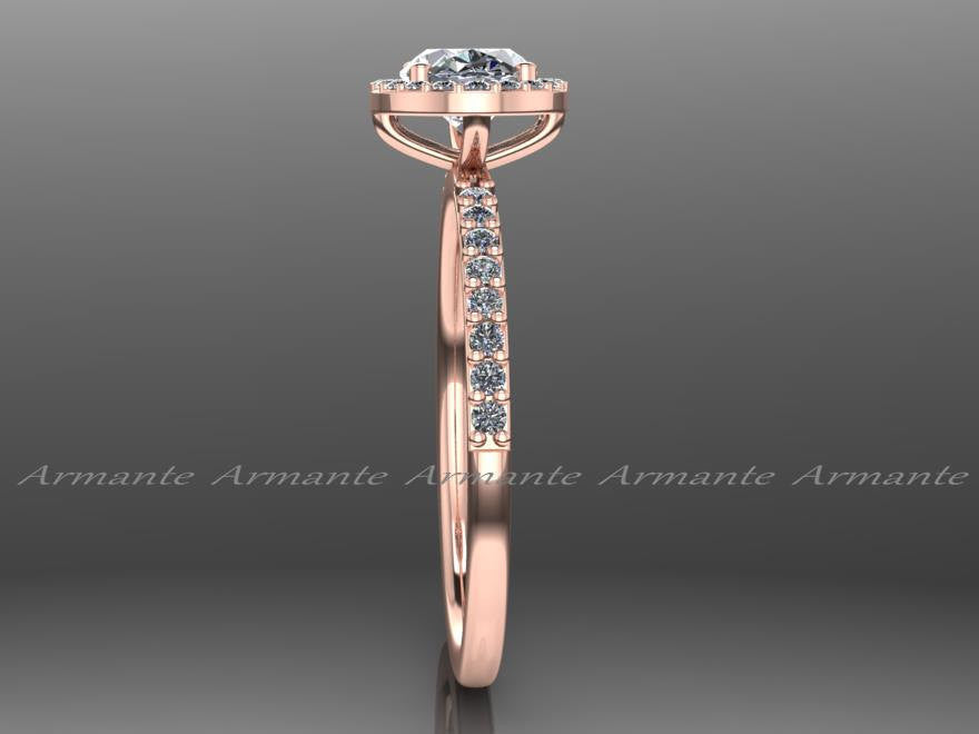 Unique 14K Rose Gold Oval Moissanite Engagement Ring