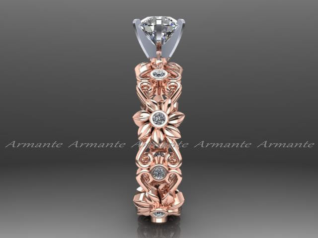 Filigree Floral Wedding Band Moissanite Diamond Wedding Ring