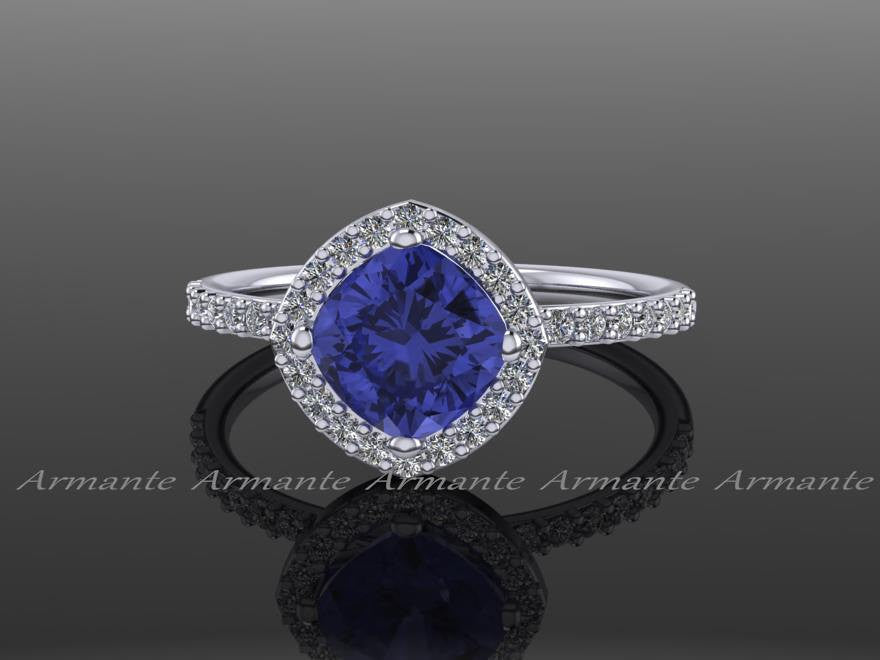 Tanzanite and Diamond Wedding Ring, 14K White Gold