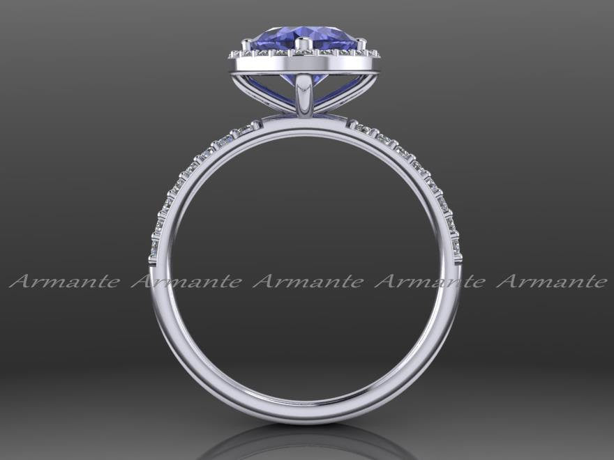 Tanzanite and Diamond Wedding Ring, 14K White Gold