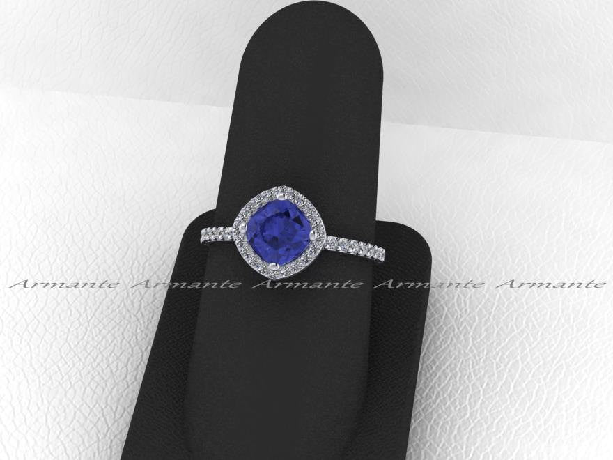 Tanzanite and Diamond Wedding Ring, 14K White Gold