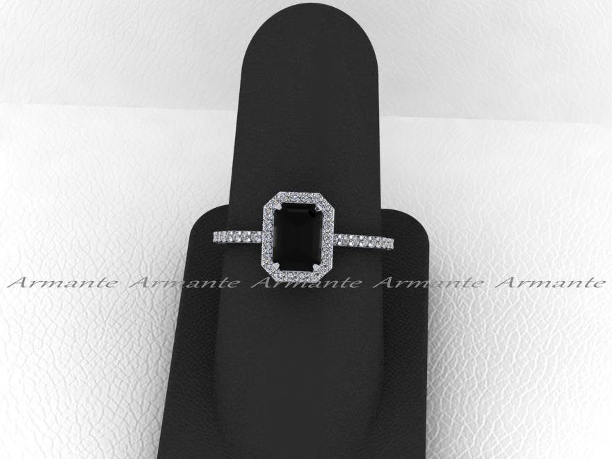 Black and White Diamond Emerald Cut Engagement Ring