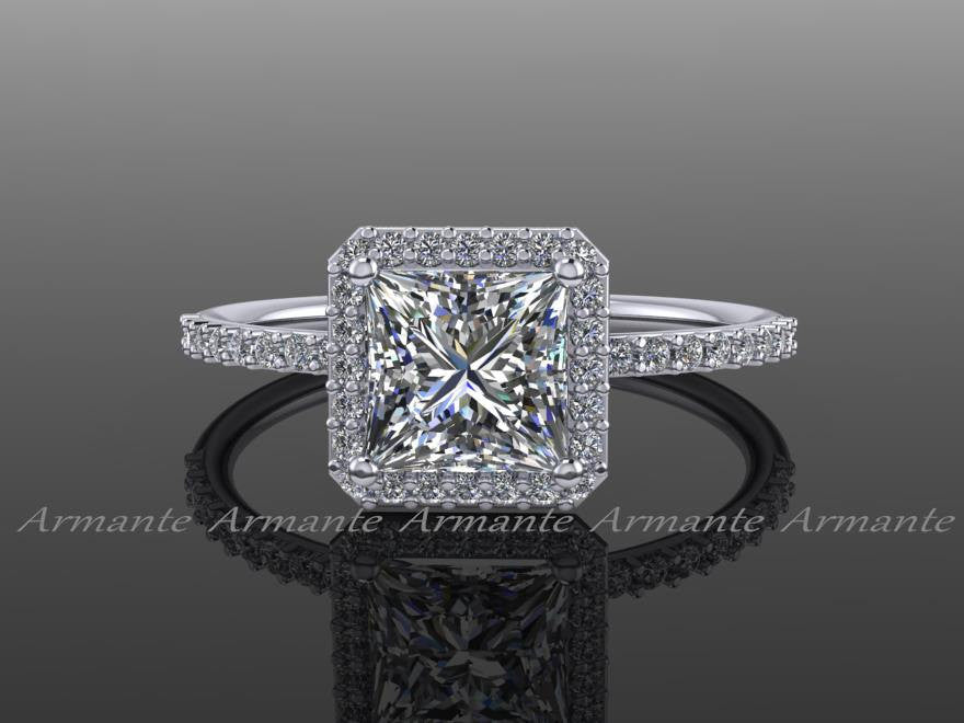White Gold Princess Cut Moissanite Engagement Ring