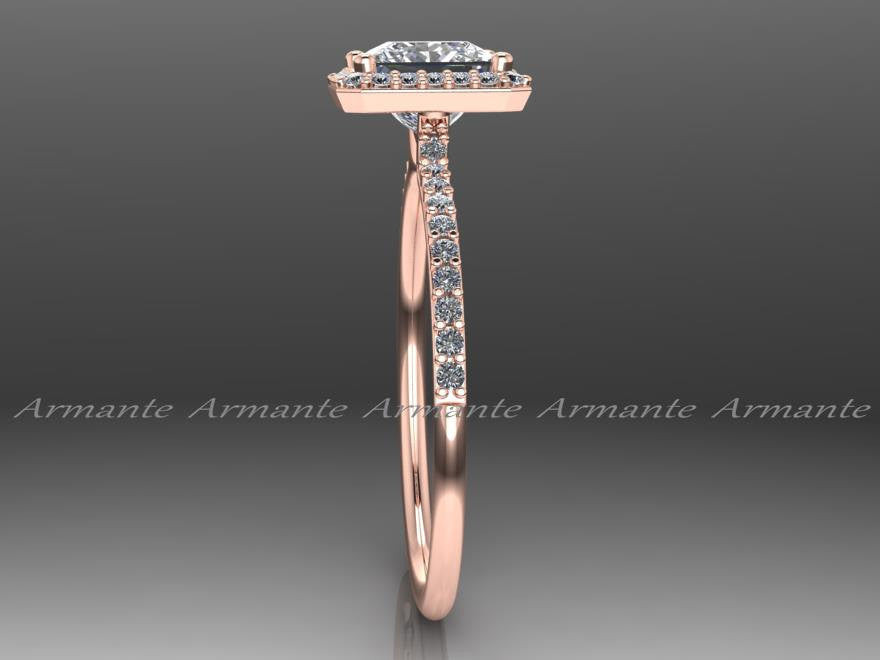 Diamond And Square Moissanite Rose Gold Halo Ring