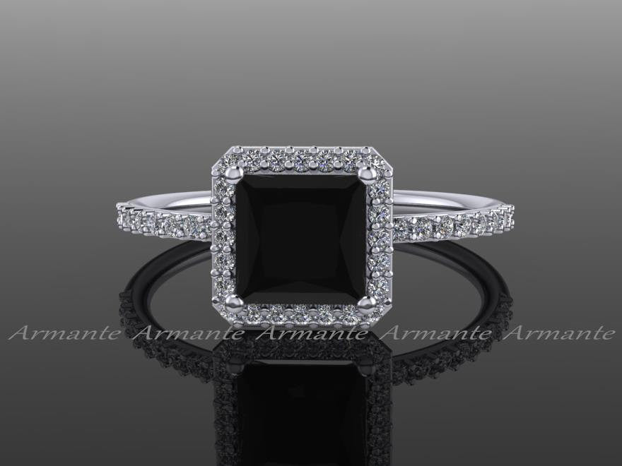 Princess Cut Black Diamond Engagement Ring - Main Image