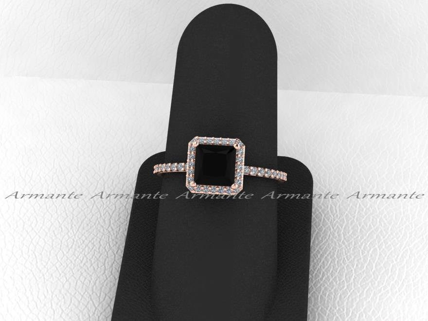 White And Black Diamond 14K Rose Gold Halo Ring