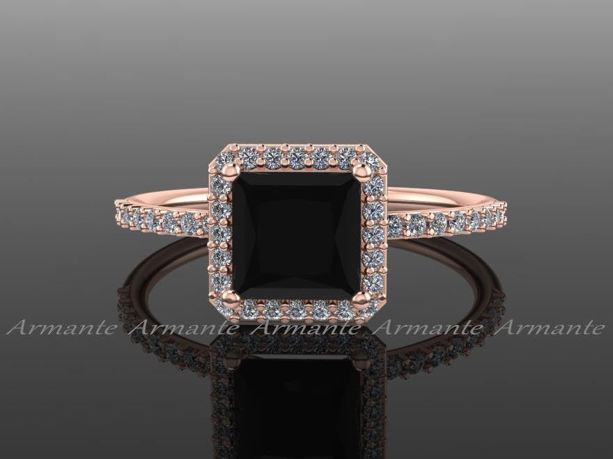 White And Black Diamond 14K Rose Gold Halo Ring