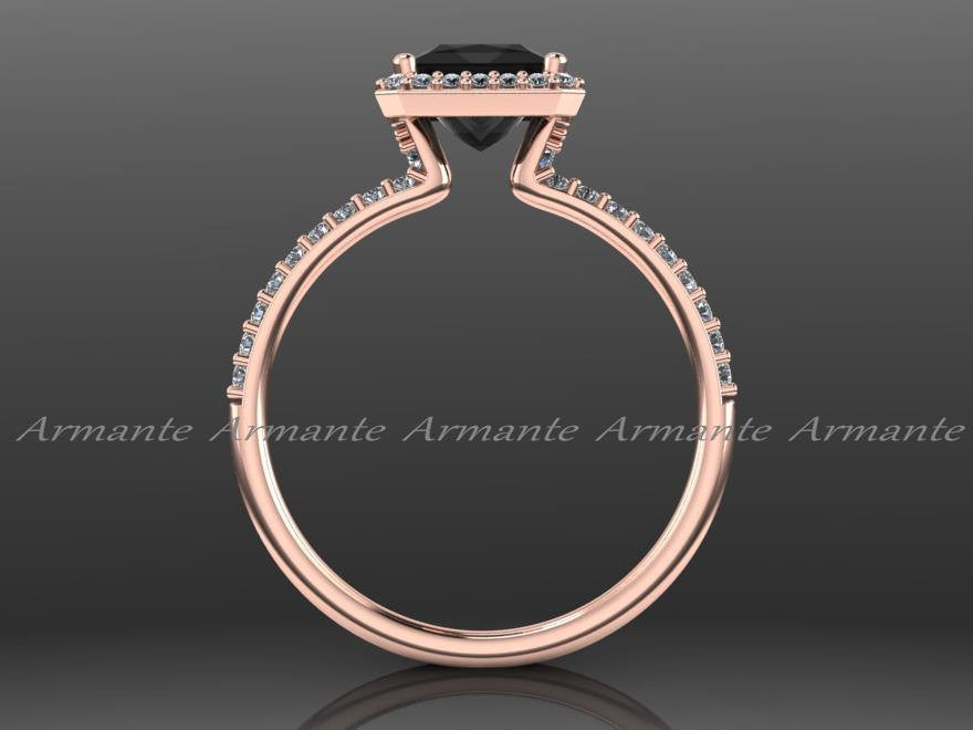 White And Black Diamond 14K Rose Gold Halo Ring