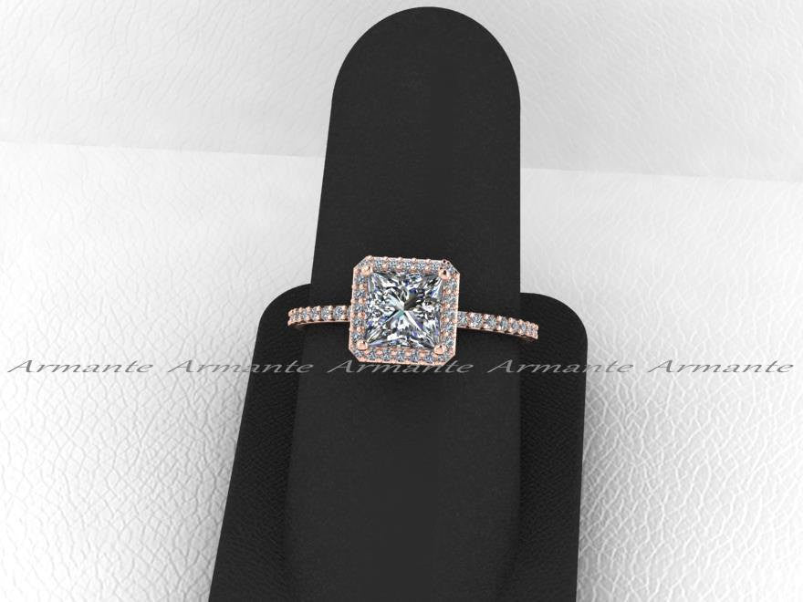 Diamond And Square Moissanite Rose Gold Halo Ring