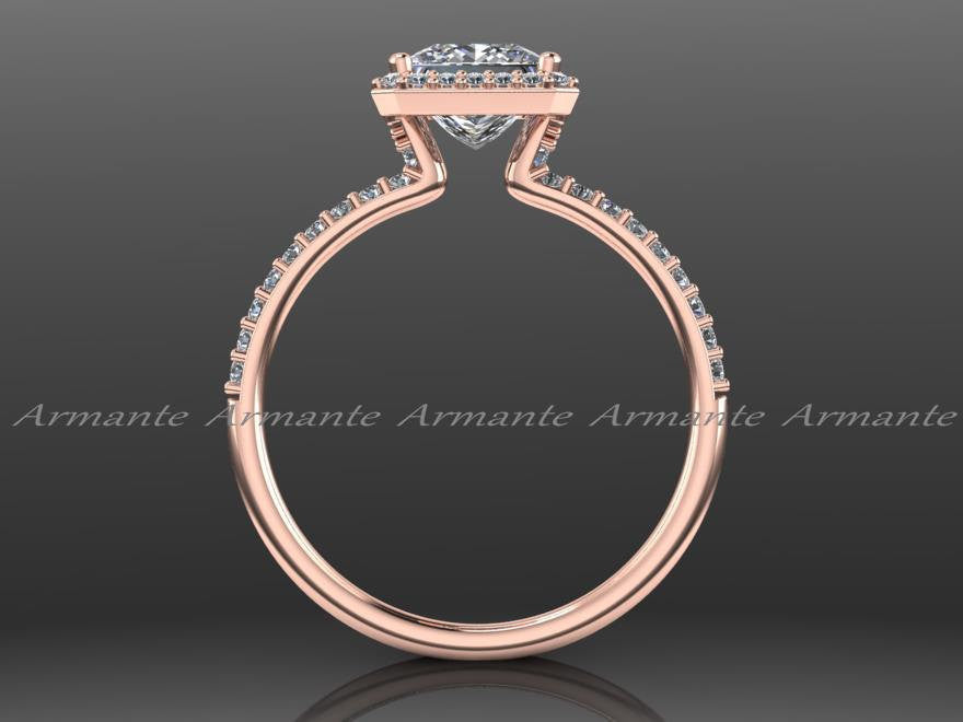 Diamond And Square Moissanite Rose Gold Halo Ring