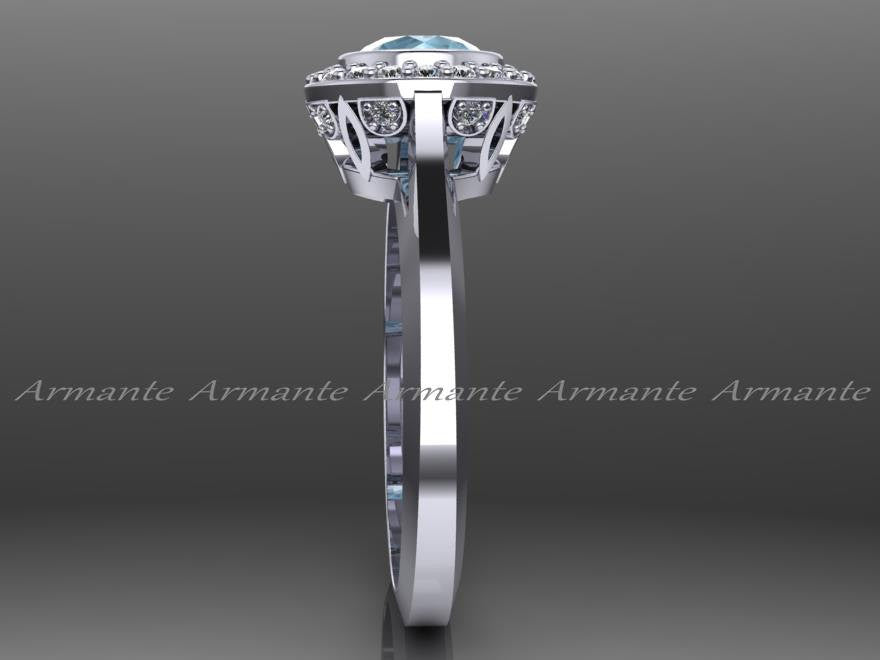 Halo Moissanite Engagement Ring Vintage Style Ring